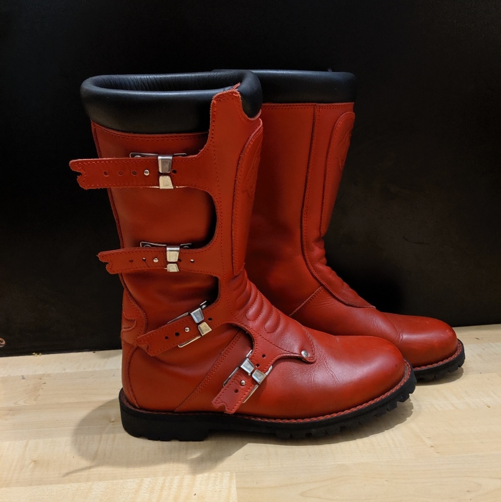 Red motorcycle boots